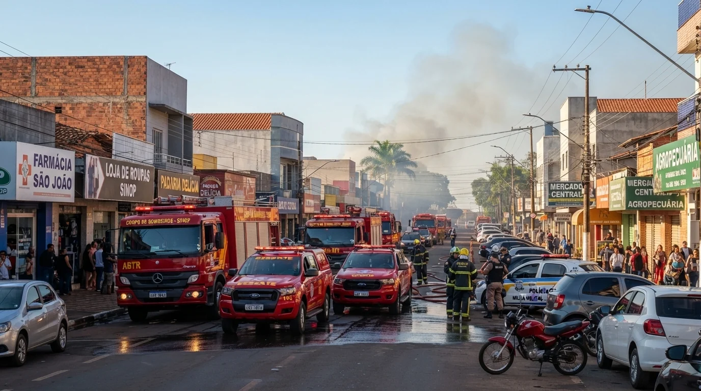 Incêndio atinge oficina mecânica e destrói veículo em Sinop; Corpo de Bombeiros controla chamas