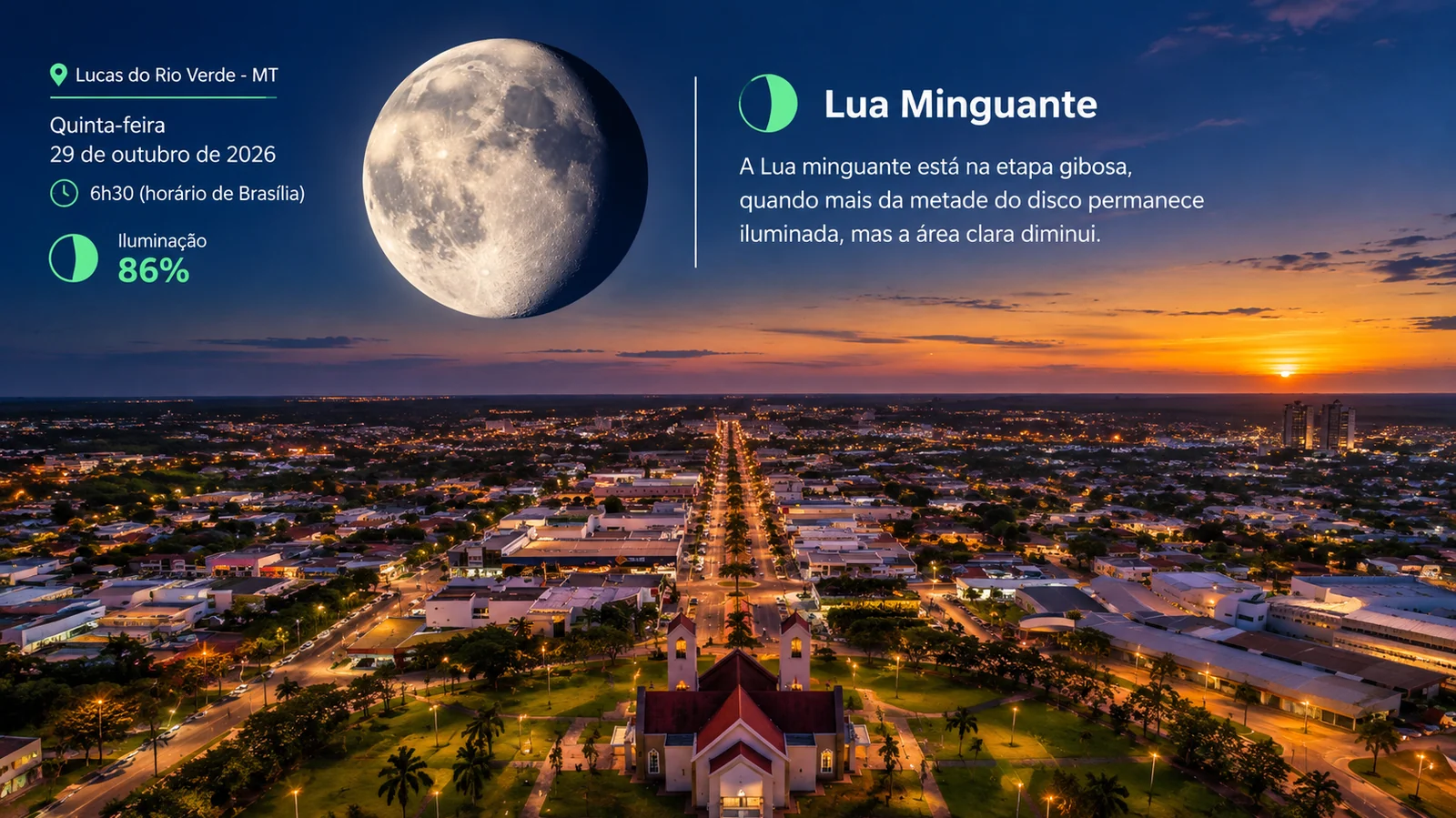Entardecer Urbano com Lua Minguante em Lucas do Rio Verde